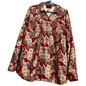 Sag Harbor Women’s Red Multi Paisley & Floral Print Zip Front Shirt Jacket Sz-10